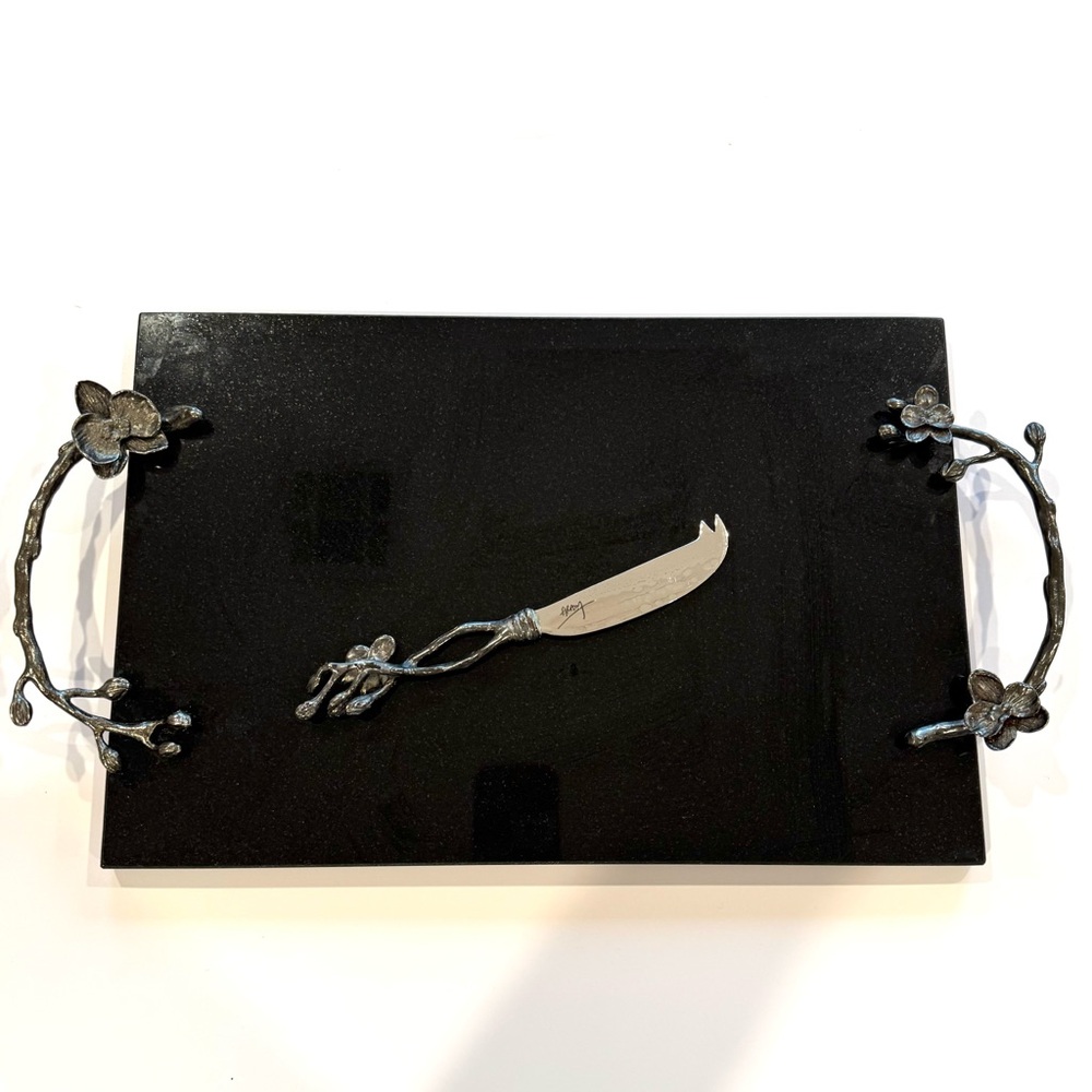 Michael Aram Black Orchid Cheese Board With Matching Cheese Knife